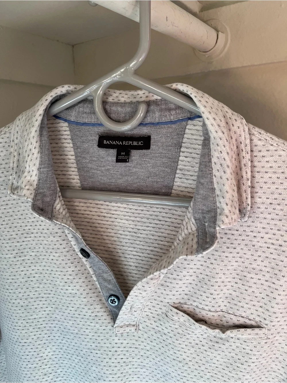 Banana Republic Light Gray Textured Henley Polo